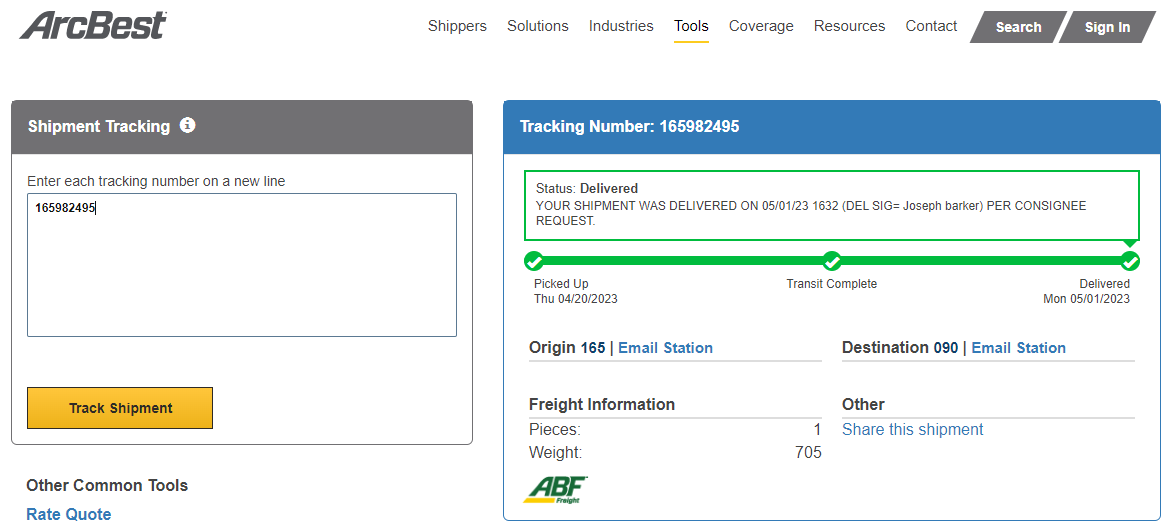 arcbest freight tracking