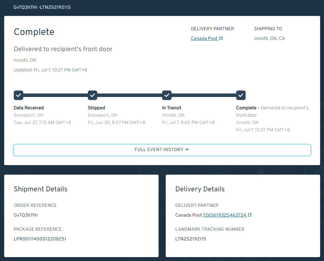 Landmark Package Tracking